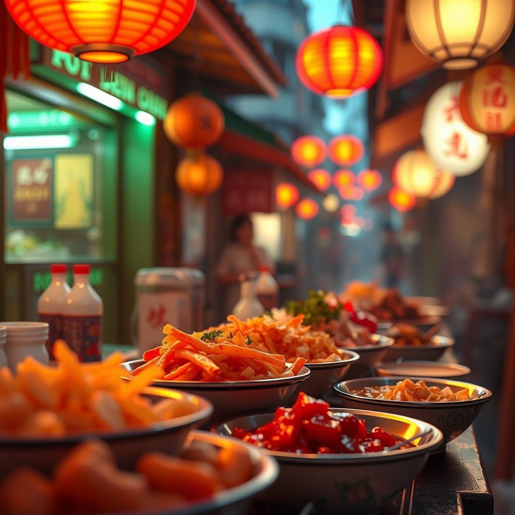 Vibrant Chinatown Street Food in Anime Style