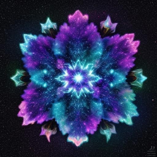 Galaxy Crystallization Flower in Mixed Media Style