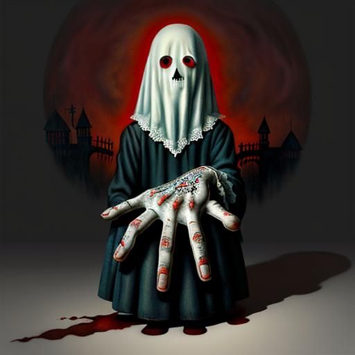 Sad Ghost with Giant Red Hand, Surreal 3D