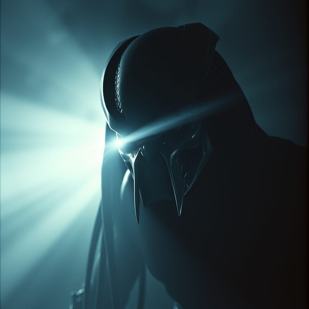 Predator Hunter Emerges from the Mist in Cinematic Lighting