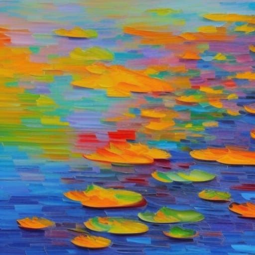 Lotus Pond: Neo-Impressionist Expressionist Oil Painting