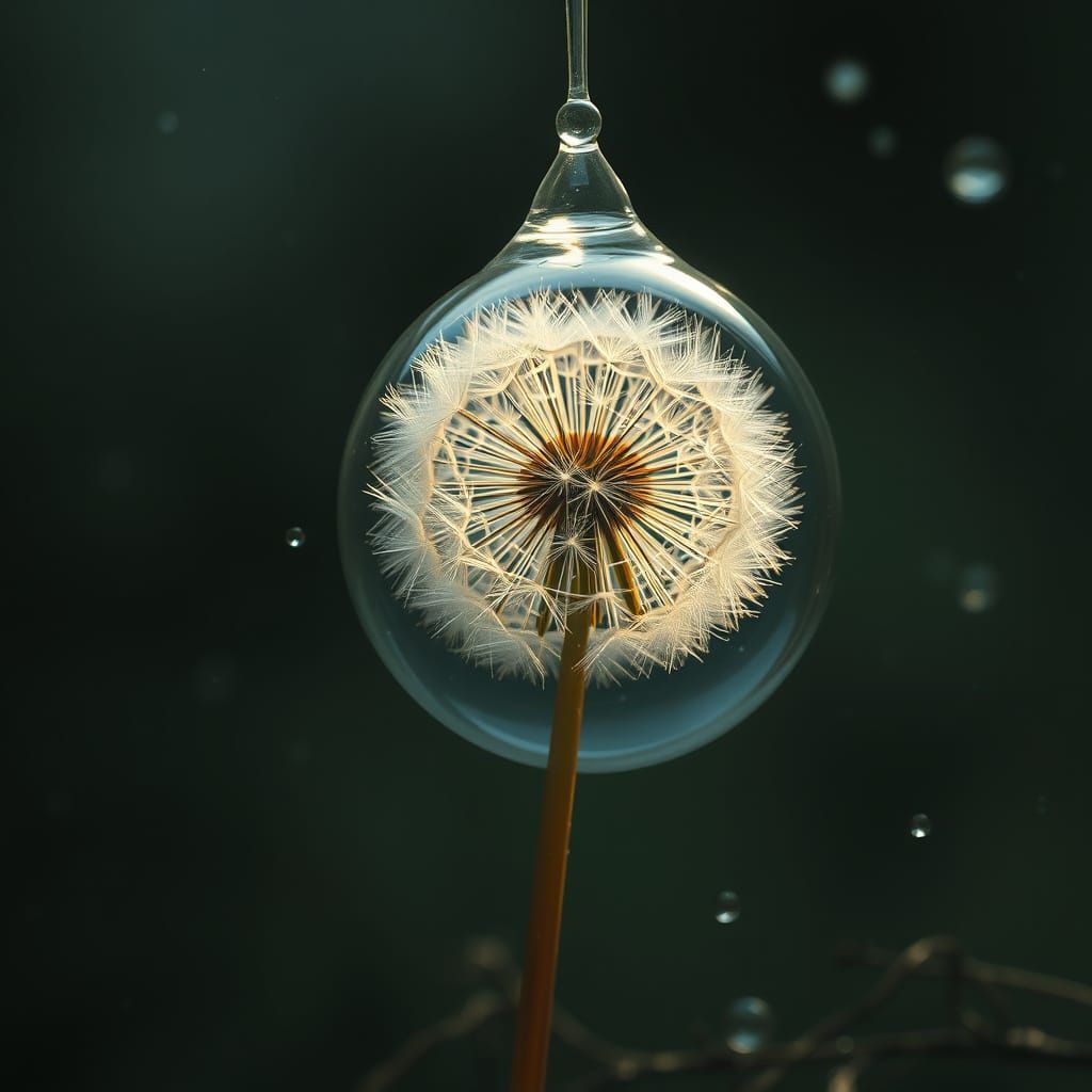 Dramatic Raindrop Encloses a Vibrant Dandelion in Epic Cinem...
