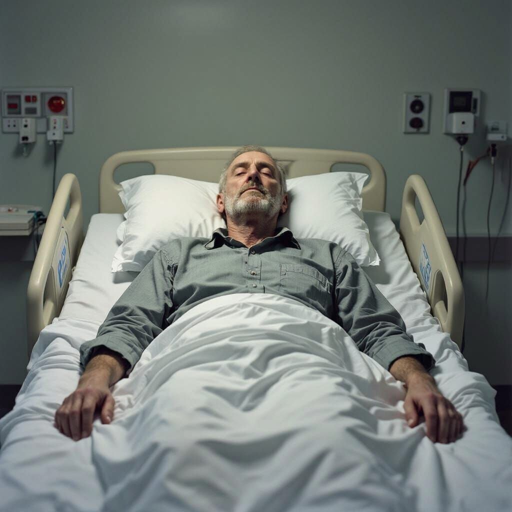 Deceased Person in Morgue, Dark Surrealist Style