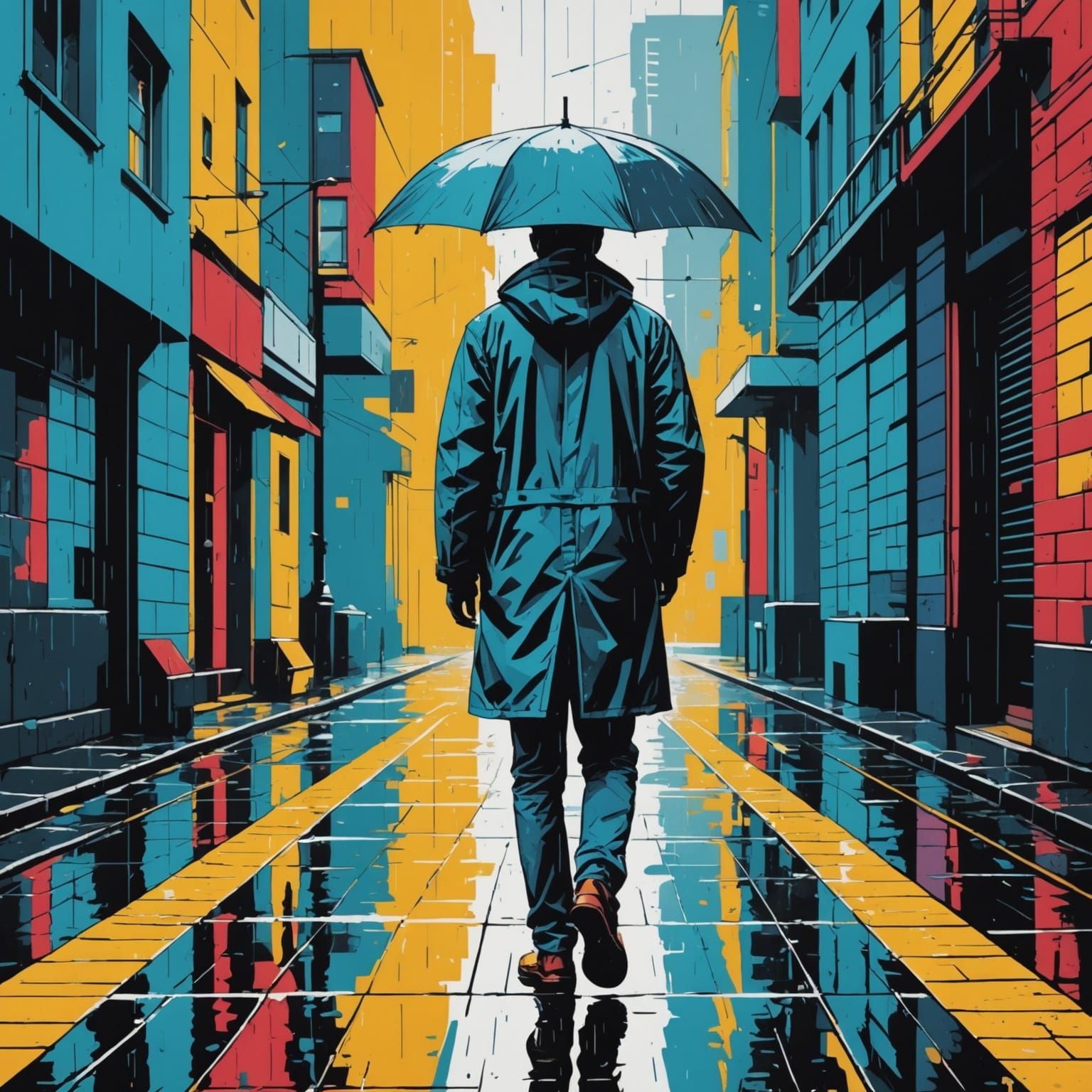 Man Walking in Rain: Pop Art Screen Print