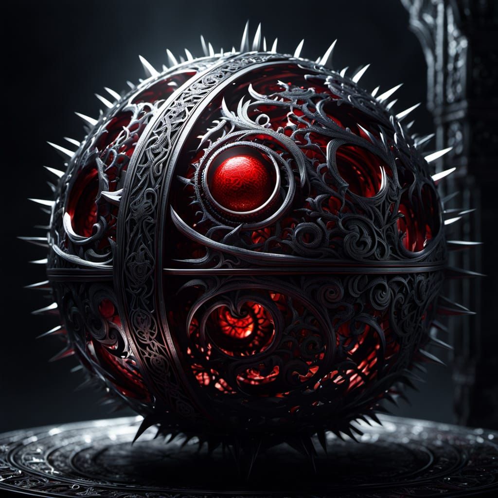 Dark Fantasy Red Sphere with Silver Ornaments