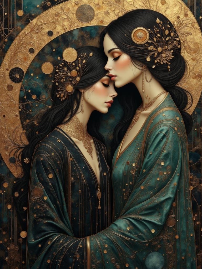 Serene Priestess and Goddess in Art Nouveau Style