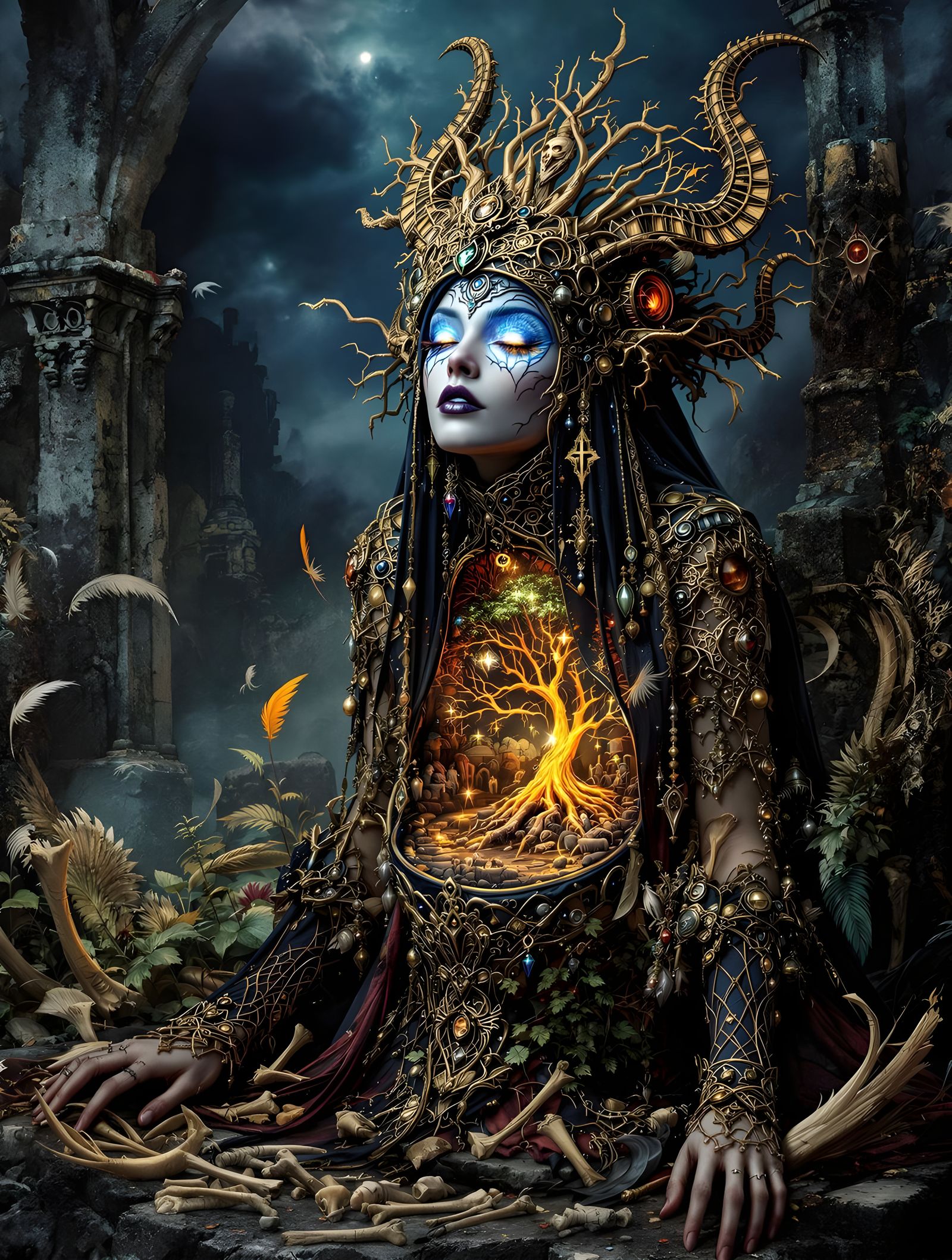 Voodoo Priestess Miniature Realm Diorama in Mystical Realism