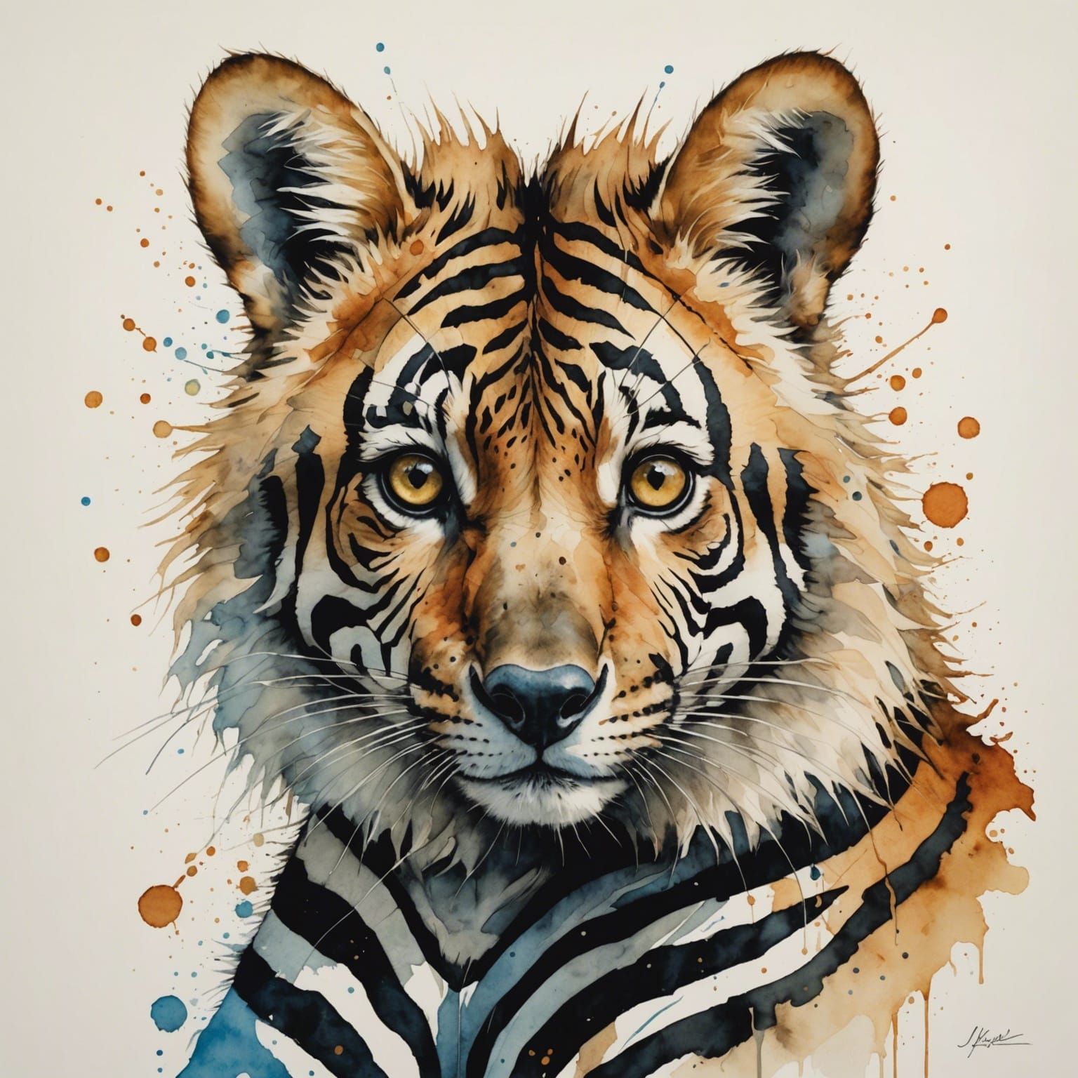 Quokka-Zebra Hybrid Creature in Watercolor Style