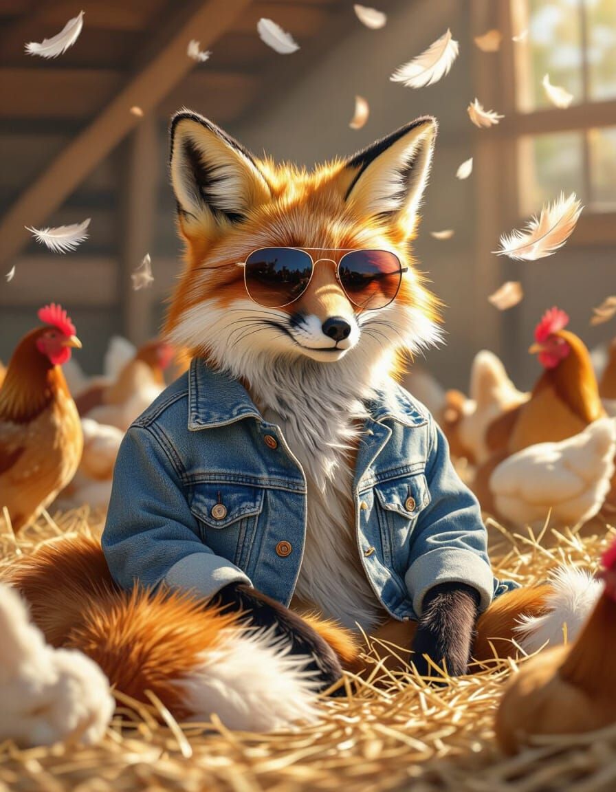 Denim Fox in Chicken Coop, Whimsical Lighting