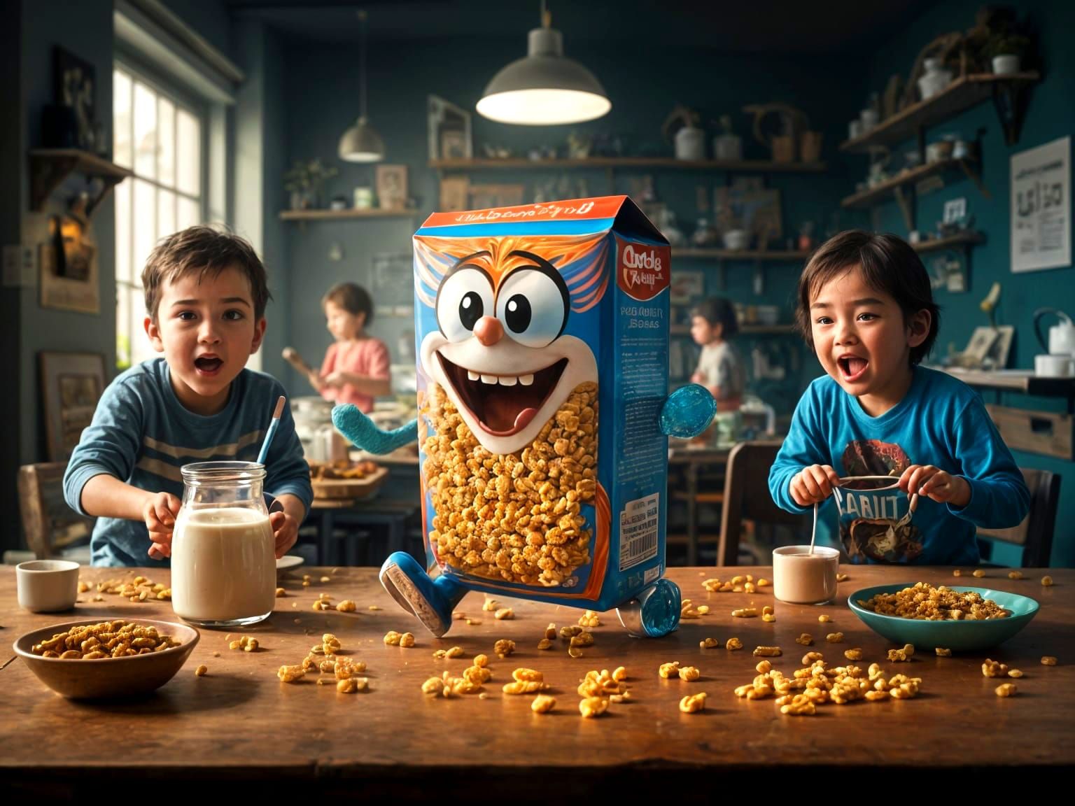 Animated Cereal Packaging with Surprised Kids