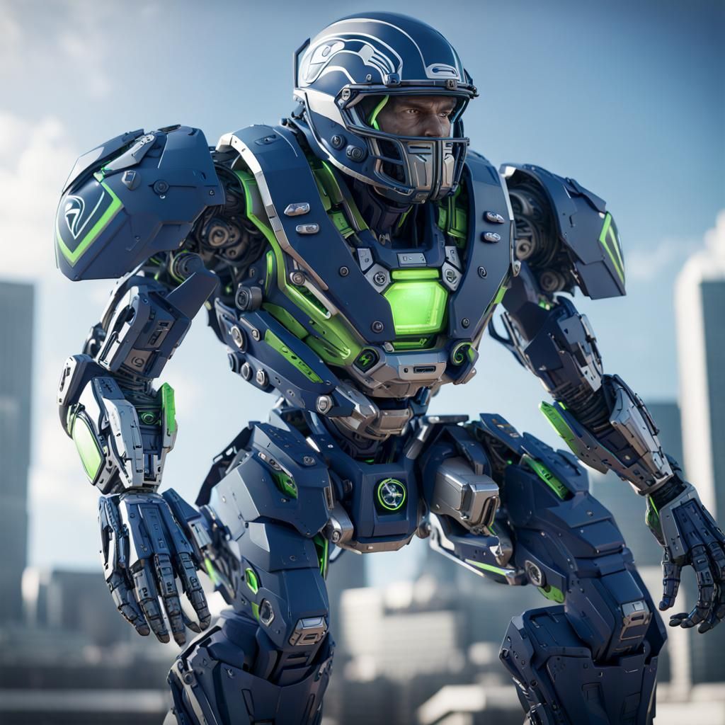 Futuristic Seattle Seahawks Mech Warrior in 8K