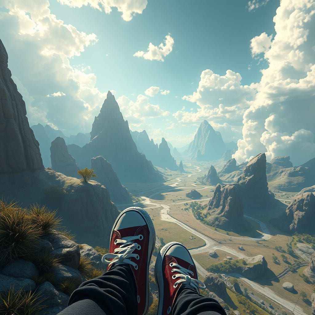 Vibrant Summer Oasis with Dark Legs and Converse Sneakers