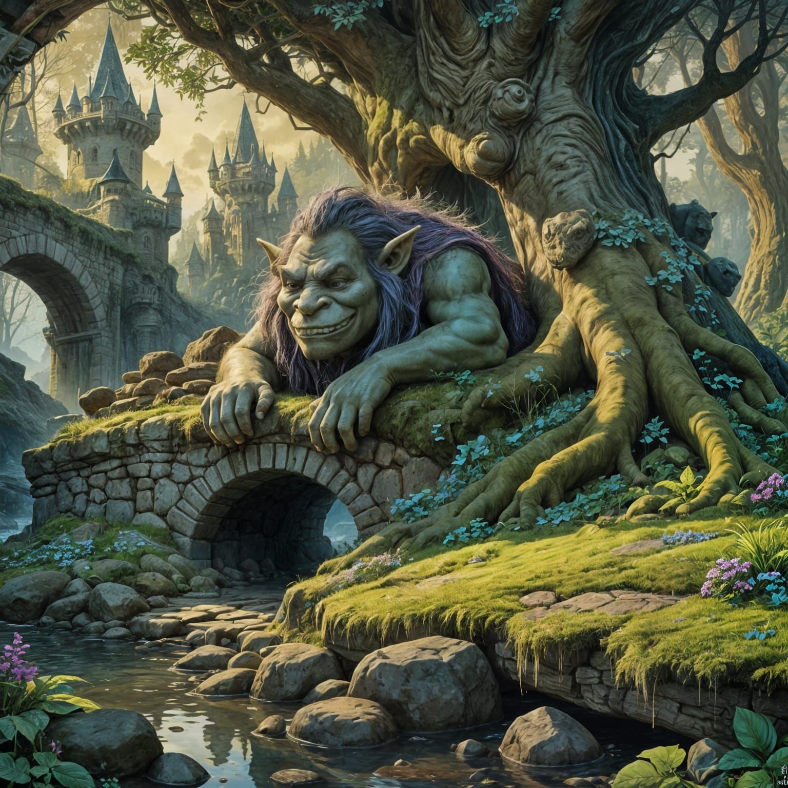 Enchanted Forest: Troll Under Bridge at Dusk