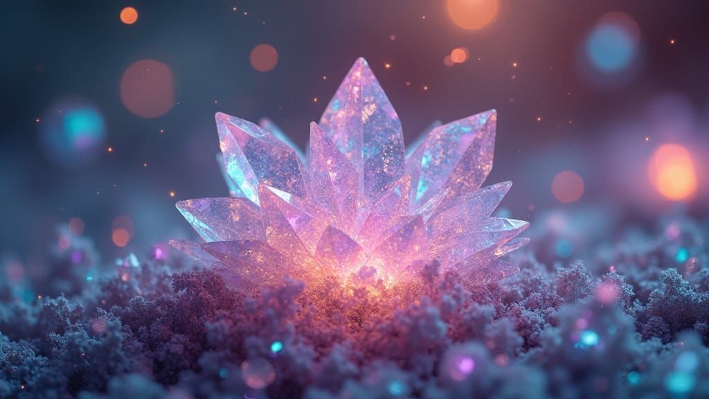 Iridescent Crystals Refracting Light in Dreamy Atmosphere