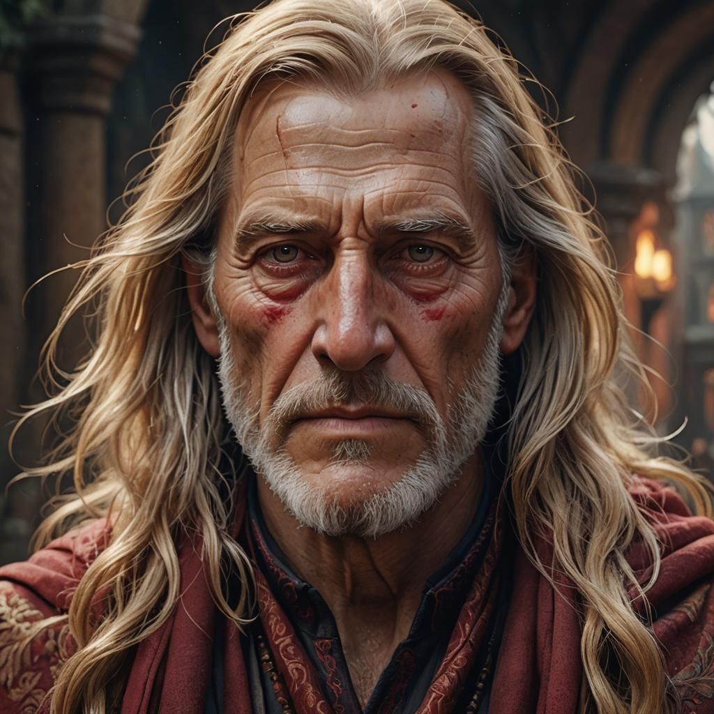 Hyperrealistic Portrait of an Elderly Man with Shawl