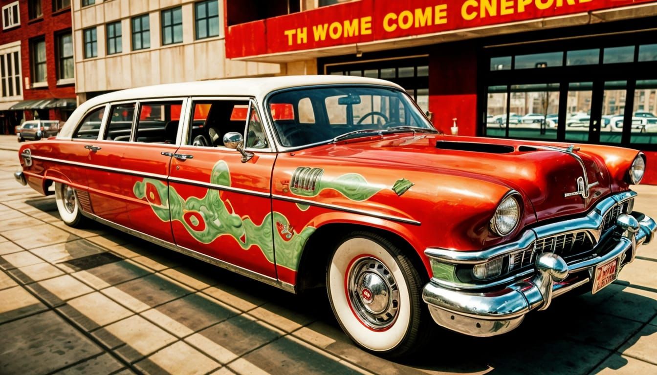 Redhead Woman Drives Rockabilly Lincoln Limousine in 1950s C...