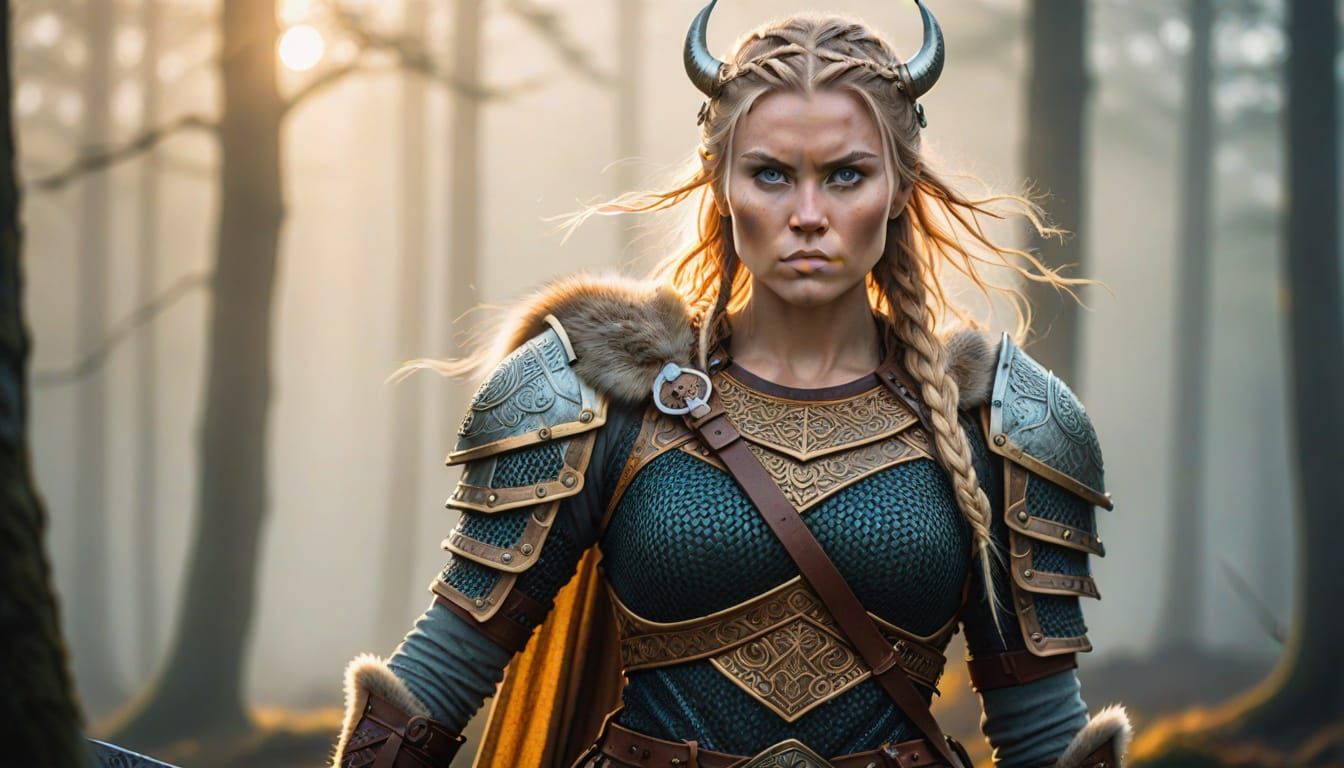 Stunning Female Viking Warrior Portrait in Golden Light