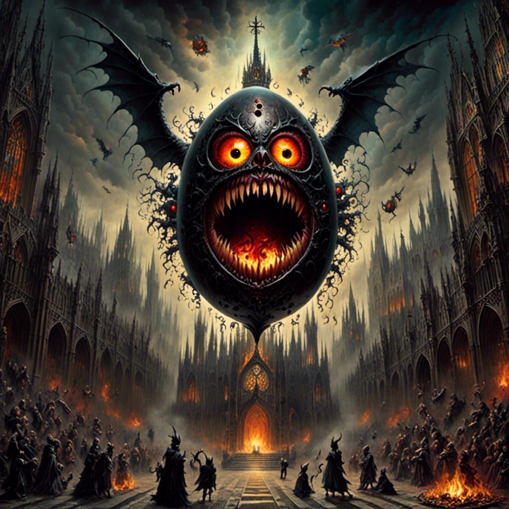 Gothic Fiery Fanged Egg in Cathedral