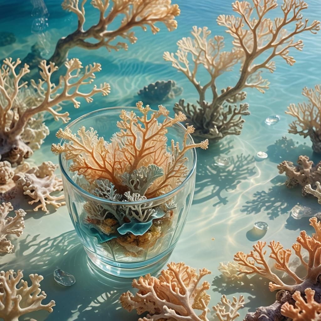 Surreal Barrier Reef in Glass Cup - Impressionist Style