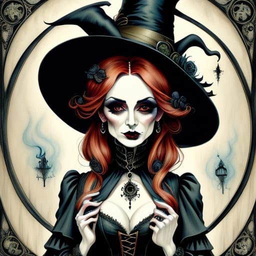 Rich Jewel-Toned Victorian Witch Wallpaper Design