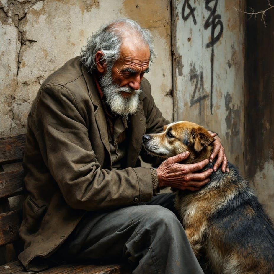Weathered Gentleman Cherishes His Faithful Companion