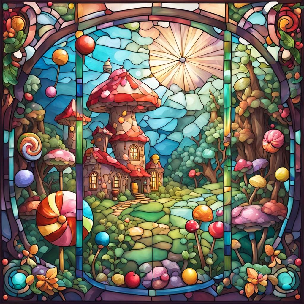 Fairy Stained-Glass Window in Candy Art Style