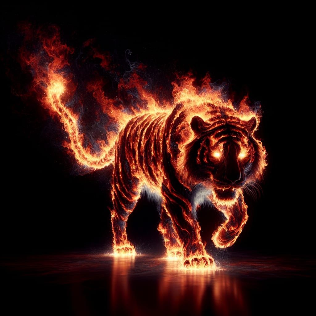 Supernatural Fiery Tiger Blazing in Darkness