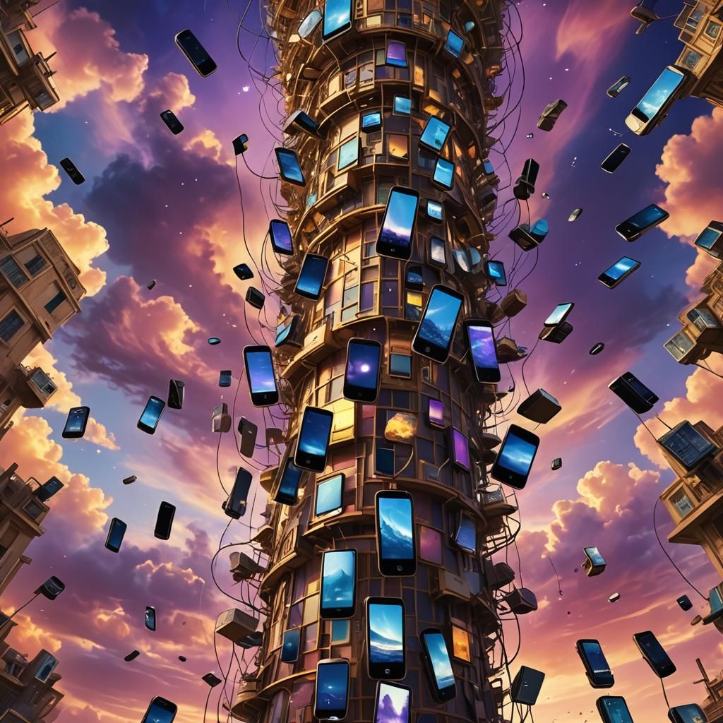 Surreal Cell Phone Tower with Aliens, Digital Painting