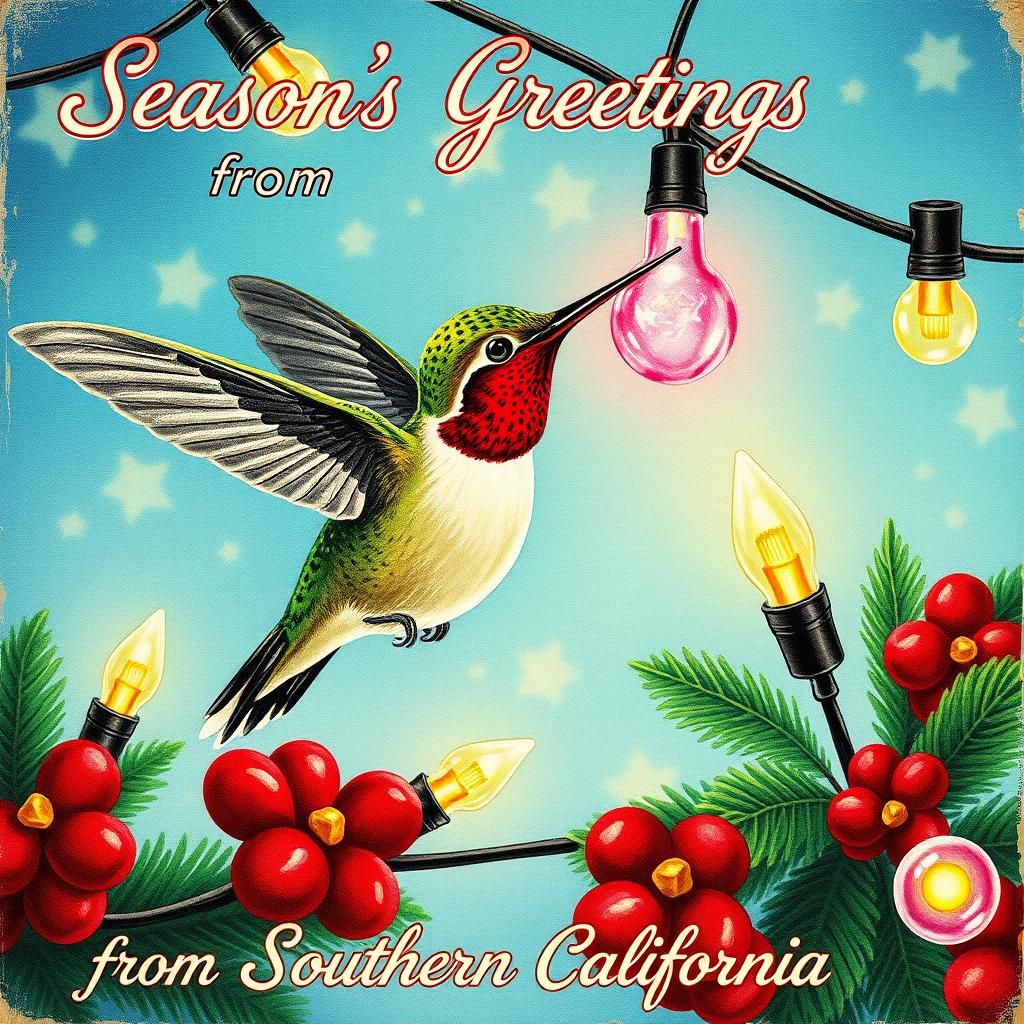 Vintage Christmas Hummingbird Pop Surrealism