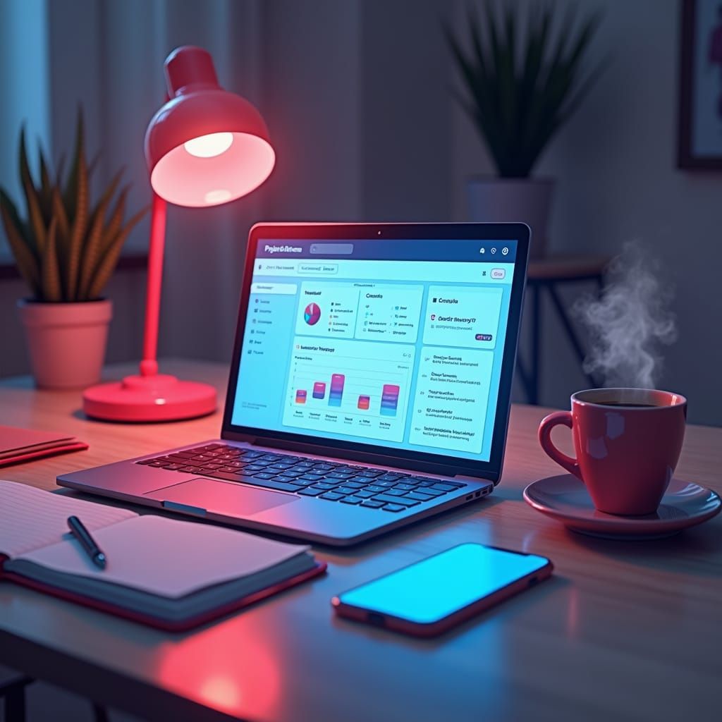 Organized Workspace with Project Management Dashboard