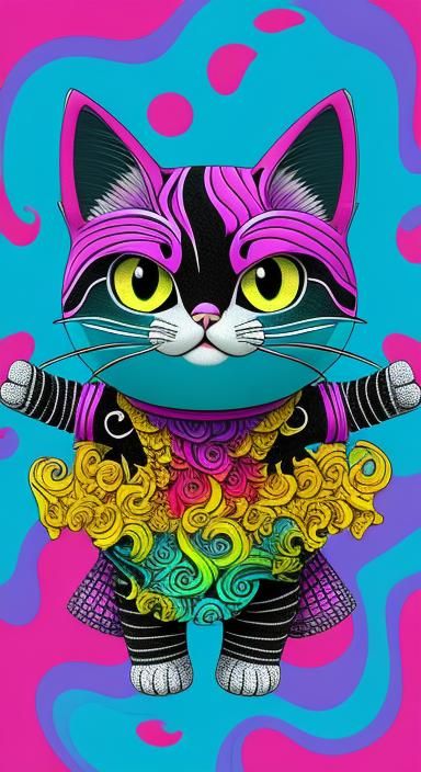 Cute Cartoon Cat's Happy Adventure in Vector Art