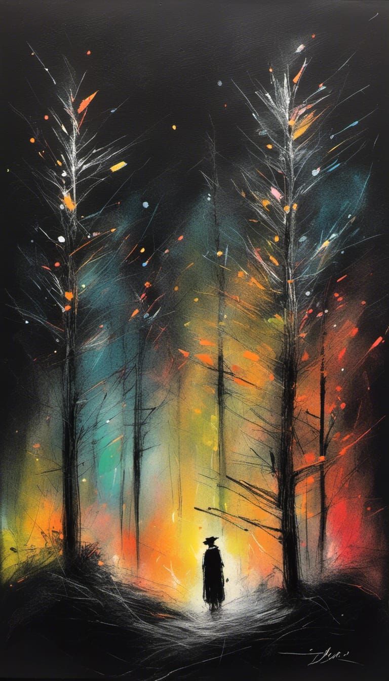 Glowing Forest Magician Portrait in Charcoal and Gouache