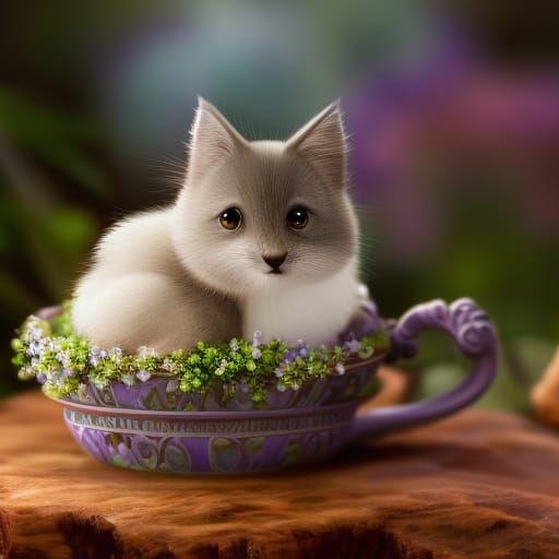 Cute Animal in Teacup: 3D Digital Art