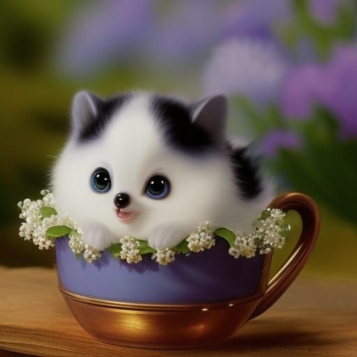 Cute Fluffy Animal in Teacup: 3D Digital Art