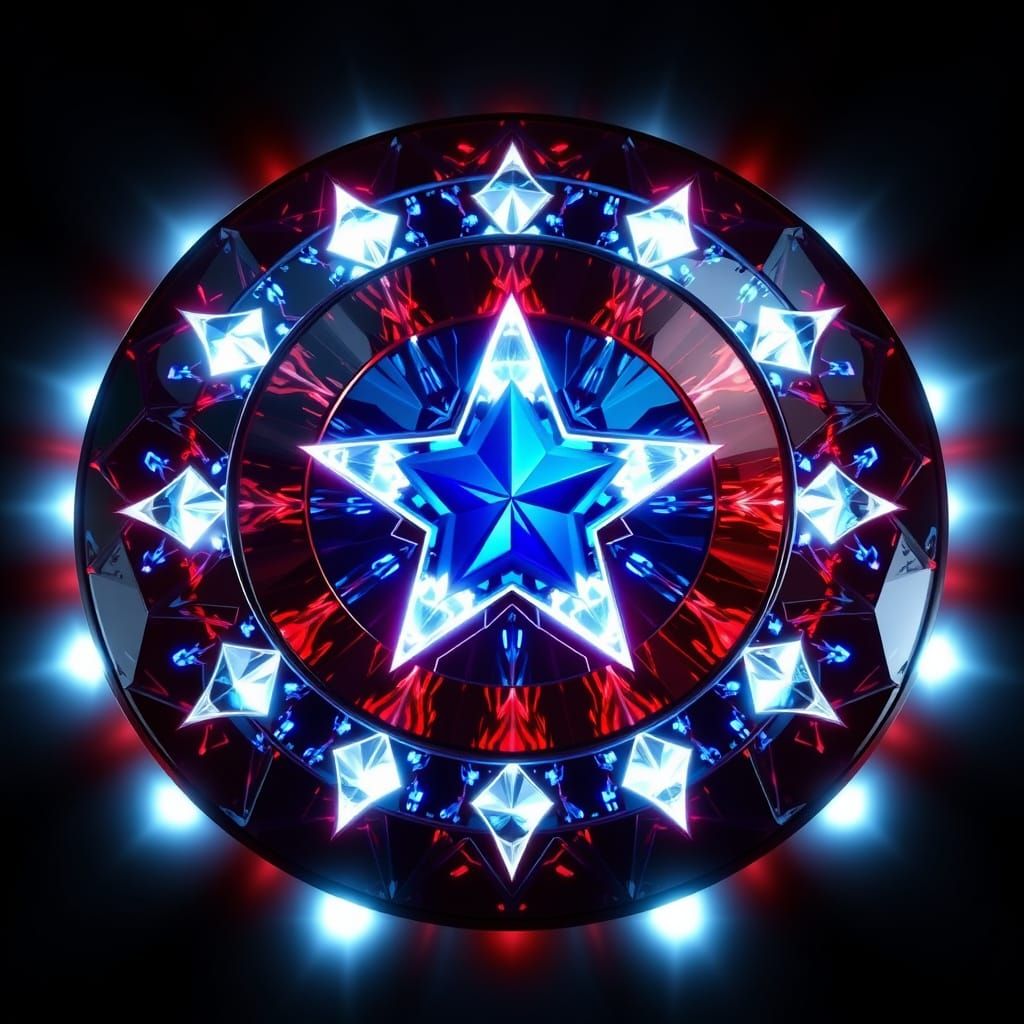 Crystal Star-Spangled Shield in Vibrant, Ethereal Colors
