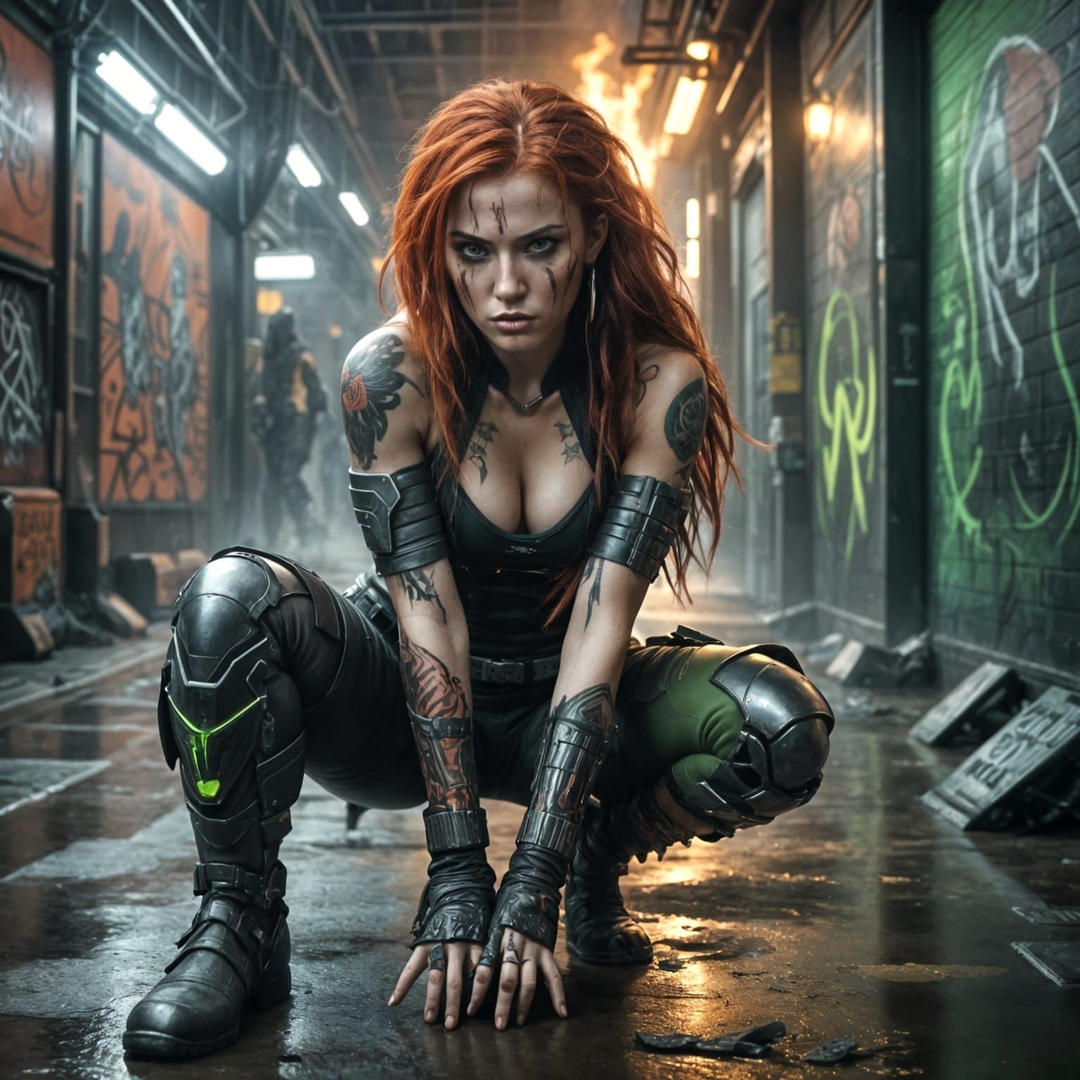 Cyberpunk Goddess in Neon Urban Landscape