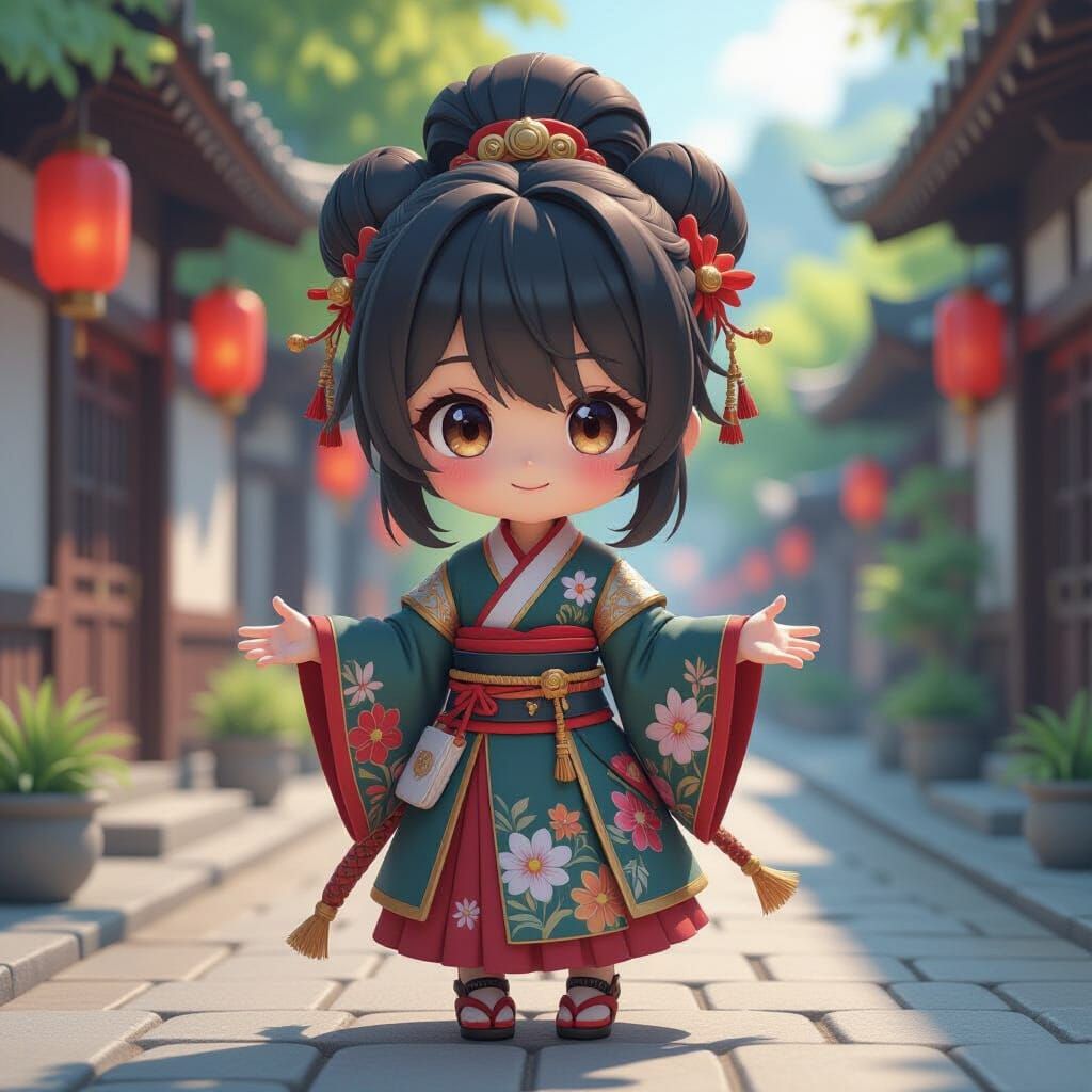 Vibrant Chibi Character in 3D Anime Style