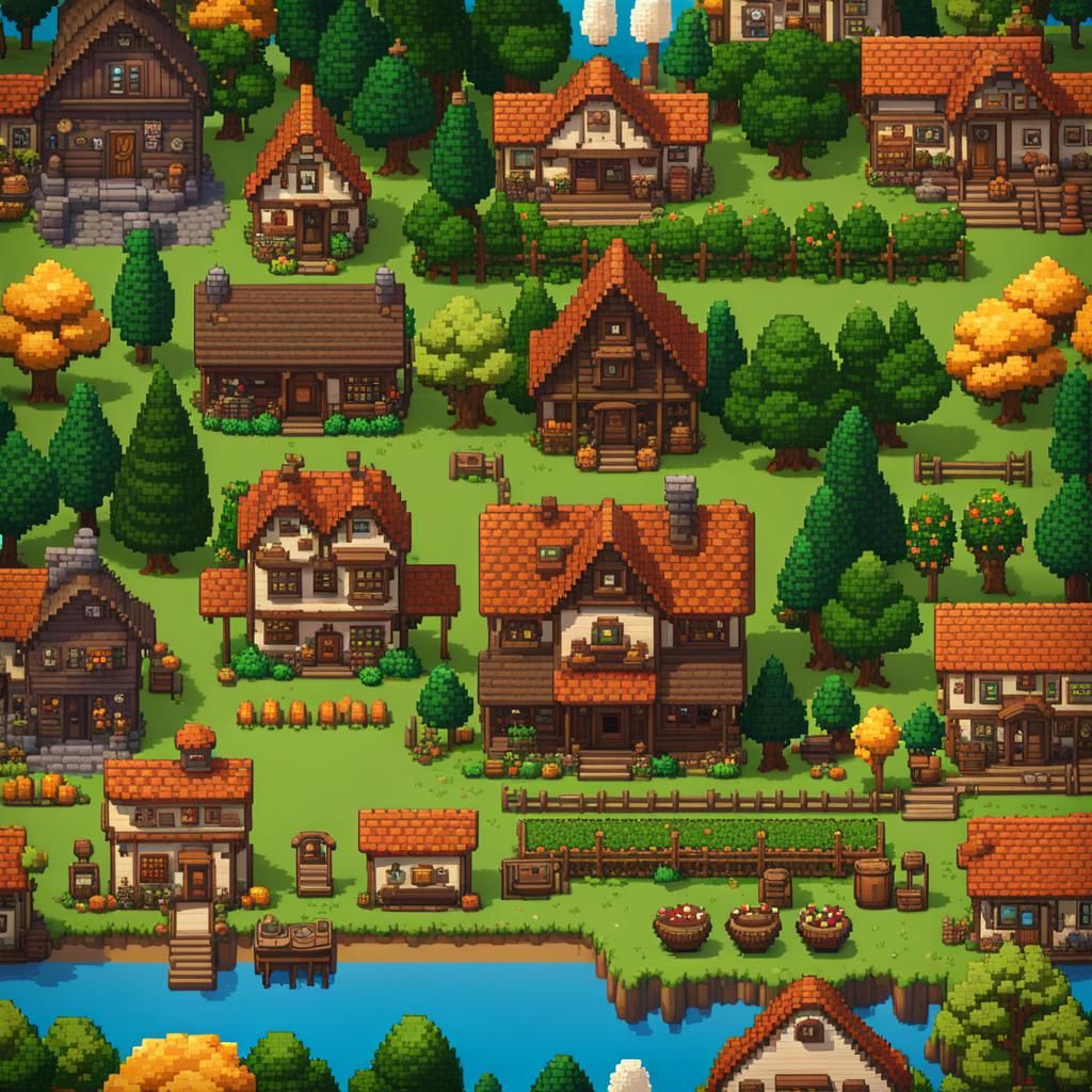 Pixel Art Houses in Stardew Valley Style