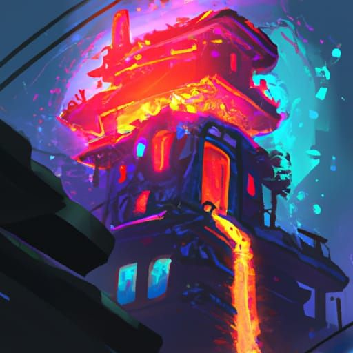 Fire house and Zeal gouache detailed painting cyberpunk 2099 blade runner 2049 neon horror Gustave Doré Greg Rutkowski