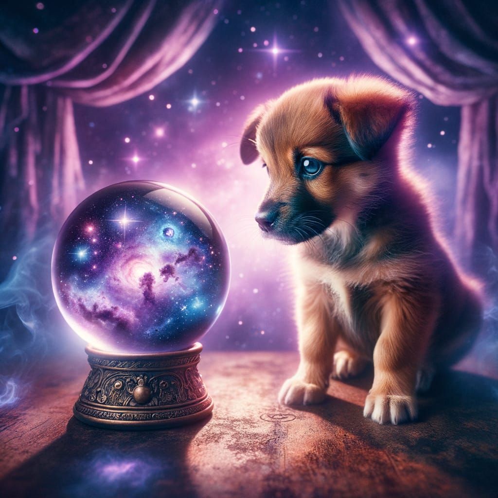 Psychic Puppy Gazes Into Glowing Crystal Ball