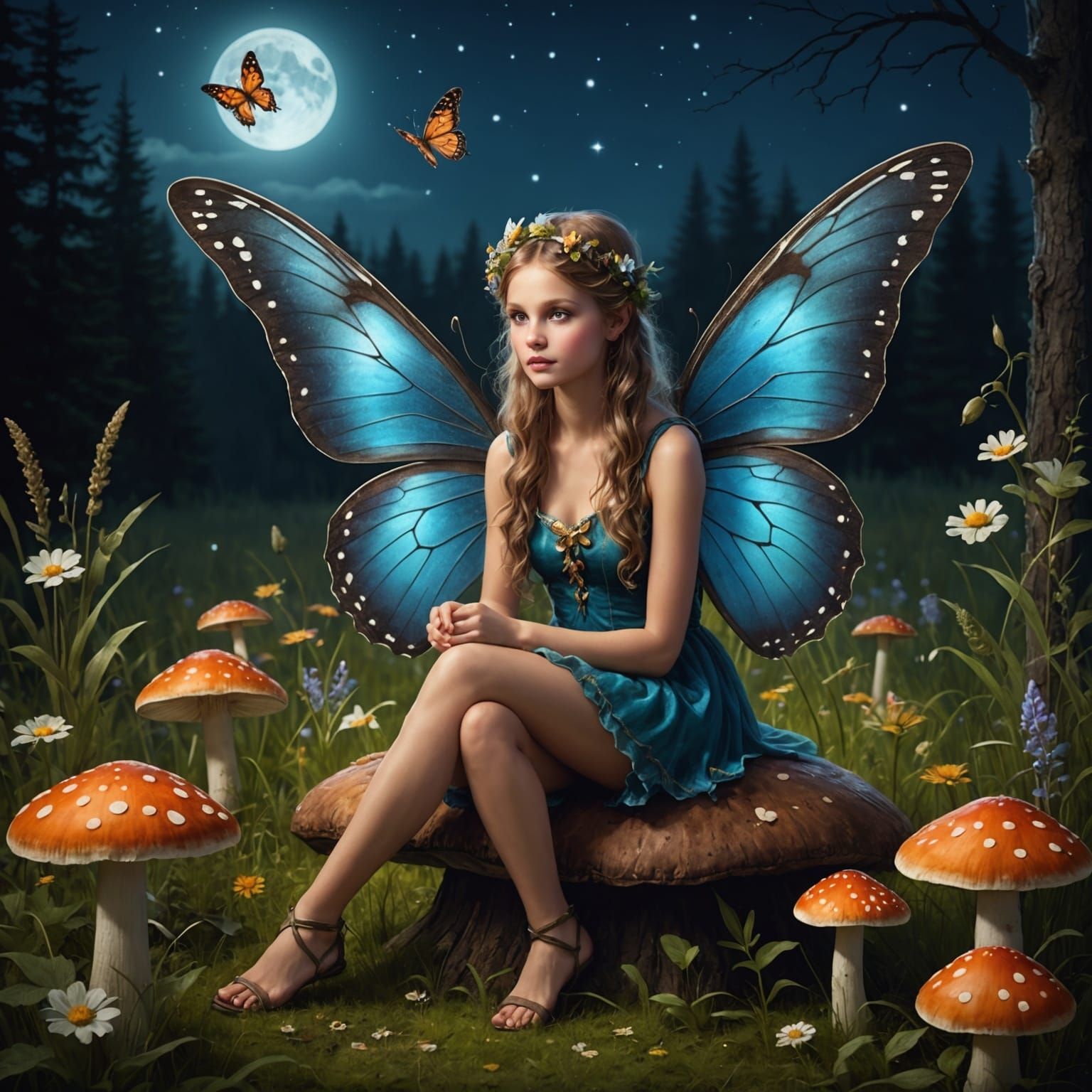 Night Meadow Fairy with Butterfly Wings