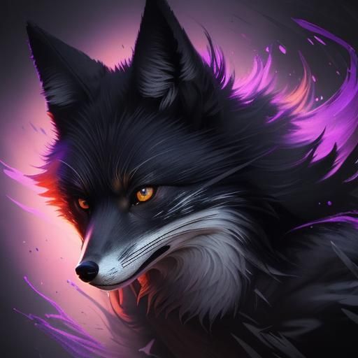 Hyperrealistic Black Fox Portrait in Splash Art Style