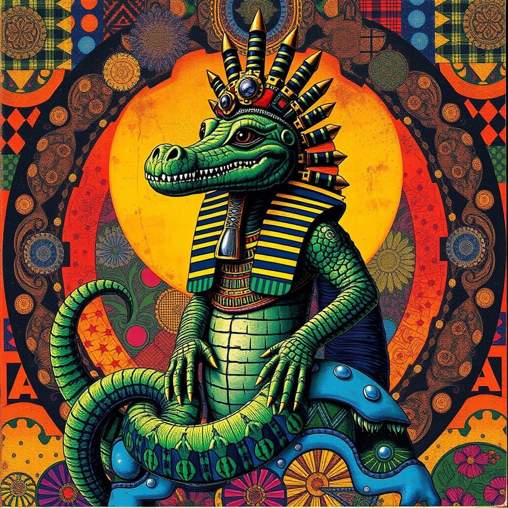 Mixed media art::80s album cover:: Sobek Polkadot, swirls, s...