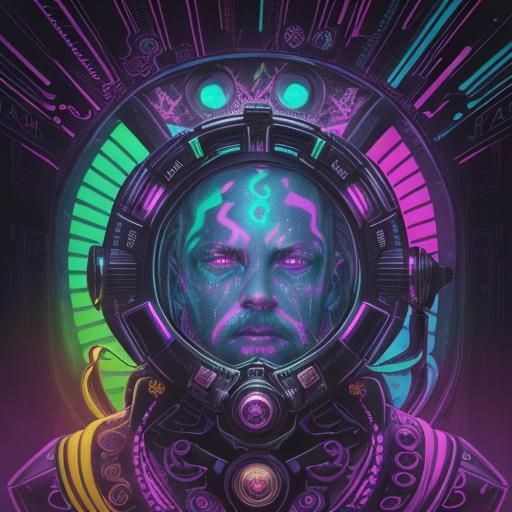 Wise Fool in Cyberpunk Ethereal Fantasy Landscape