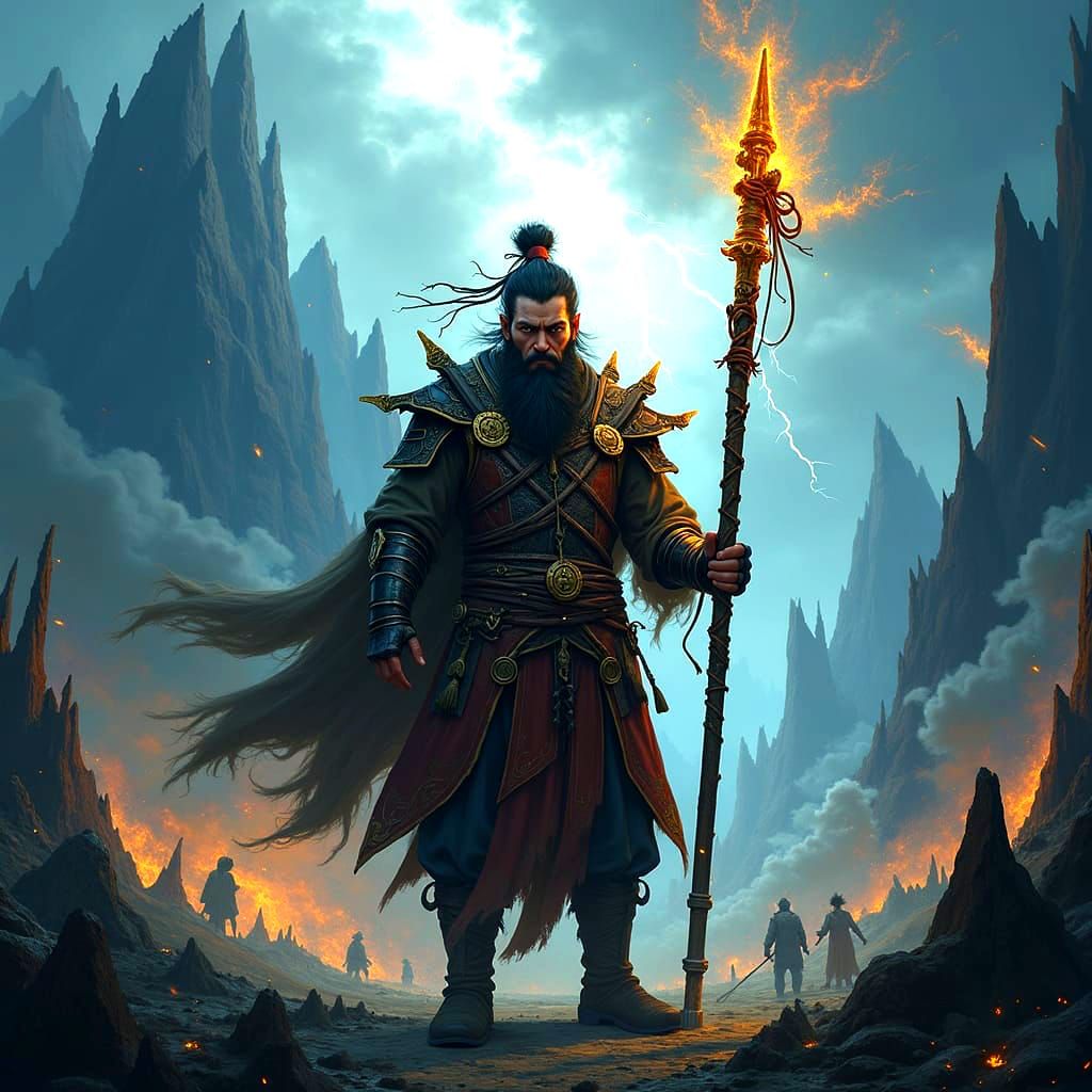 Epic Battle Scene: Sun Wukong in a Dark Fantasy World