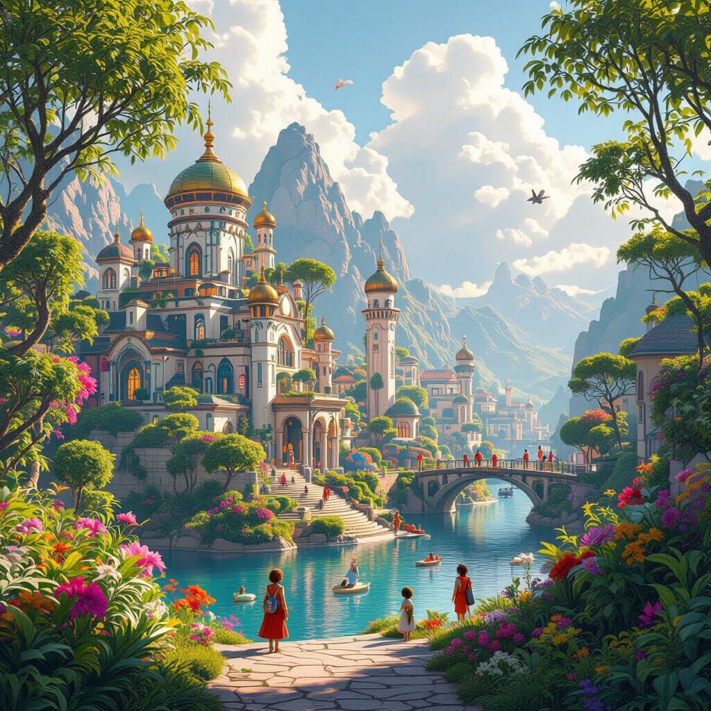 Utopian Landscape Matte Painting in Fantasy Style