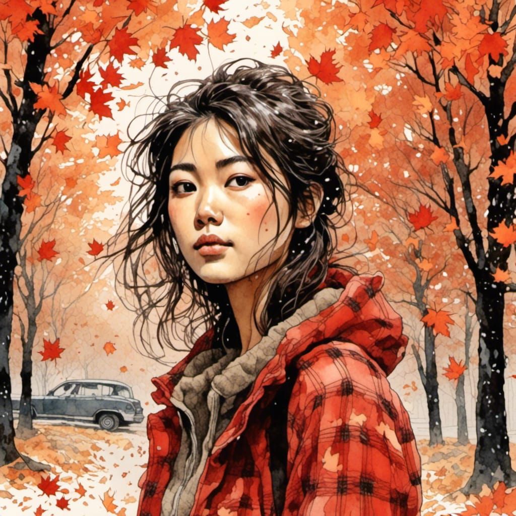 Autumn Portrait of Rina Fukushi as Watercolor Art