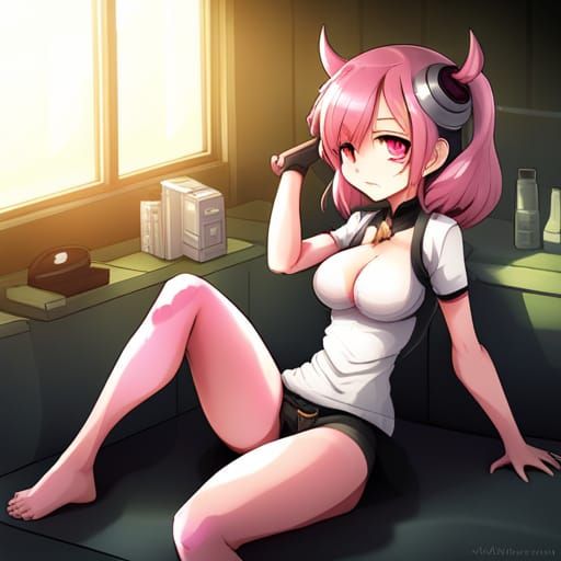 Pink Haired Alien Girl in Anime Style