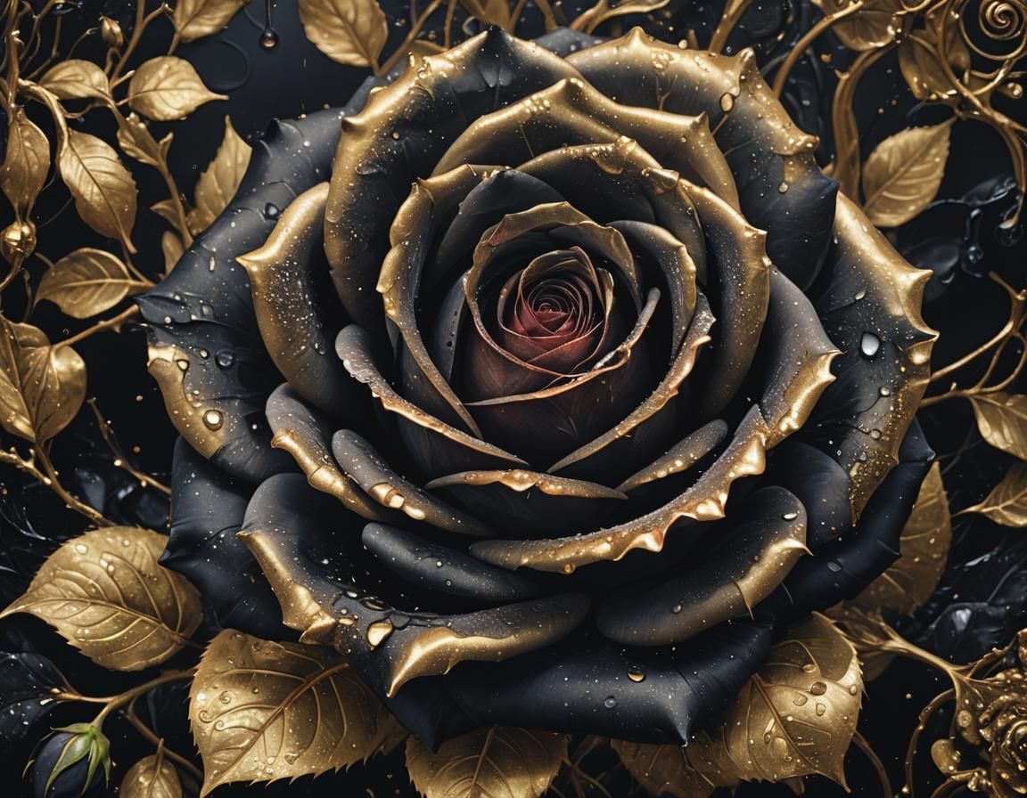 Surreal Black Rose Portrait: Hyperdetailed Fairytale Illustr...