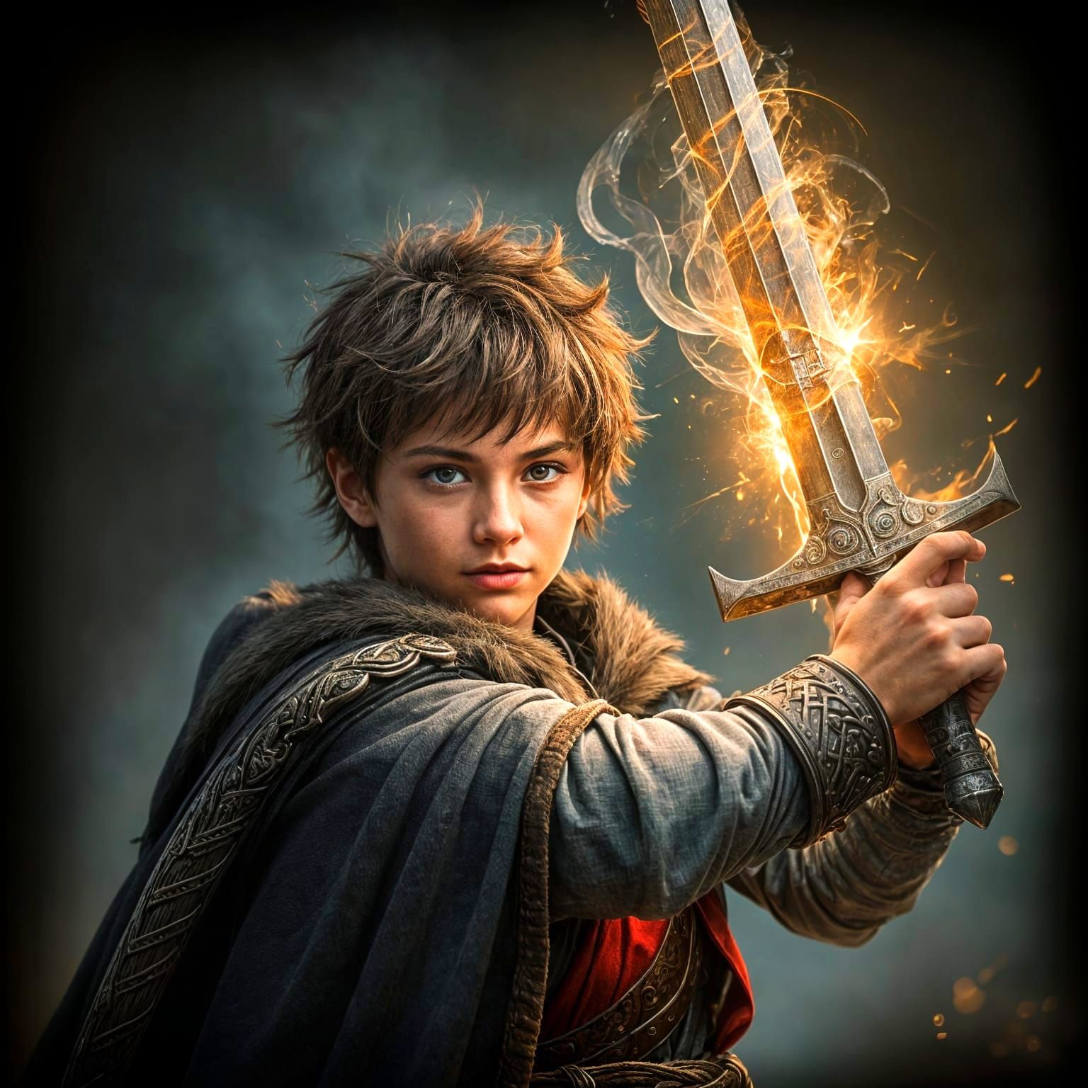 Young Warrior Rises with Elemental Power in Dark, Realistic ...